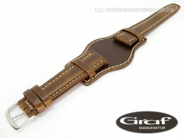 Uhrenarmband -Montana Spezial- 20mm dunkelbraun glatt Lederunterlage GRAF (Schlie�enansto� 18 mm) - Bild vergr��ern 