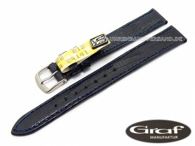 Uhrenarmband -Brazil- 14mm dunkelblau echt Teju-Eidechse gl�nzend von Graf (Schlie�enansto� 12 mm) - Bild vergr��ern 