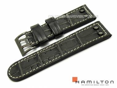 Uhrenarmband HAMILTON 24mm schwarz/grau Alligator-Pr�gung Nieten schwarz f�r H78575393 - Bild vergr��ern 