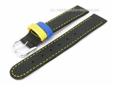 Uhrenarmband f�r Kinder 16mm schwarz gelbe und blaue Schlaufen (Schlie�enansto� 16 mm) - Bild vergr��ern 