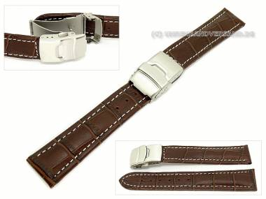Uhrenarmband 16mm dunkelbraun Alligator-Pr�gung helle Naht Faltschlie�e (Schlie�enansto� 16 mm) - Bild vergr��ern 