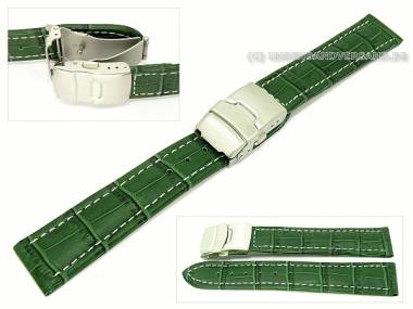 Uhrenarmband 16mm dunkelgr�n Alligator-Pr�gung helle Naht Faltschlie�e (Schlie�enansto� 16 mm) - Bild vergr��ern 