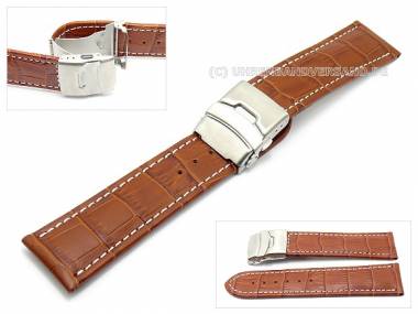 Uhrenarmband 16mm hellbraun Alligator-Pr�gung helle Naht Faltschlie�e (Schlie�enansto� 16 mm) - Bild vergr��ern 