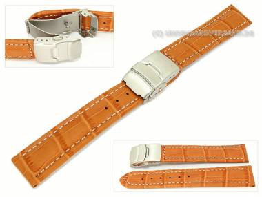 Uhrenarmband 16mm orange Alligator-Pr�gung helle Naht Faltschlie�e (Schlie�enansto� 16 mm) - Bild vergr��ern 