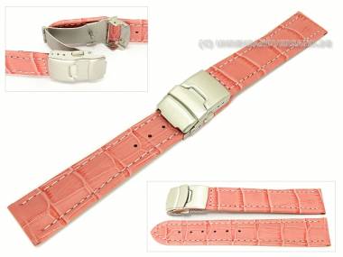 Uhrenarmband 16mm rose Alligator-Pr�gung helle Naht Faltschlie�e (Schlie�enansto� 16 mm) - Bild vergr��ern 