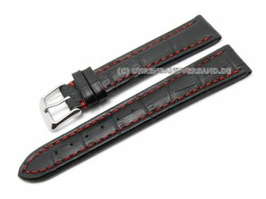 Uhrenarmband 20mm schwarz Alligator robust rote Kontrastnaht (Schlie�enansto� 18 mm) - Bild vergr��ern 