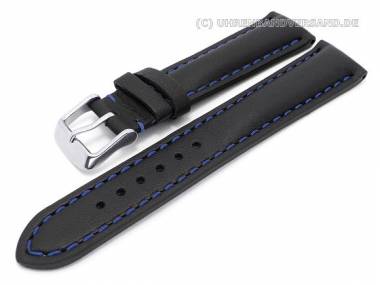 Uhrenarmband 18mm schwarz echt Leder glatt blaue Naht mit Wulst (Schlie�enansto� 16 mm) - Bild vergr��ern 