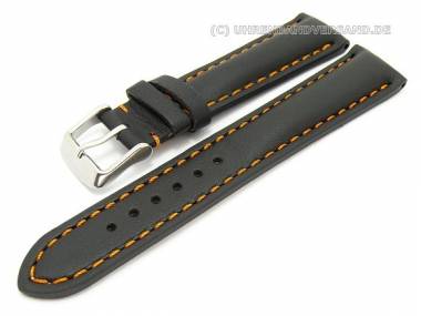 Uhrenarmband 24mm schwarz echt Leder glatt orangefarbene Naht mit Wulst (Schlie�enansto� 20 mm) - Bild vergr��ern 