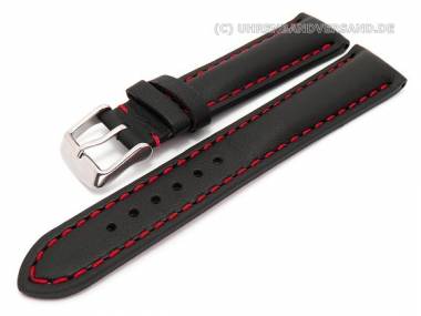 Uhrenarmband 18mm schwarz echt Leder glatt rote Naht mit Wulst (Schlie�enansto� 16 mm) - Bild vergr��ern 