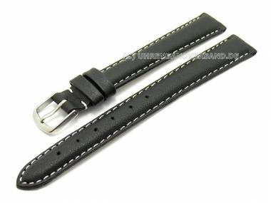 Uhrenarmband XL 12mm Kalbleder schwarz fein genarbt helle Kontrastnaht XL (Schlie�enansto� 12 mm) - Bild vergr��ern 