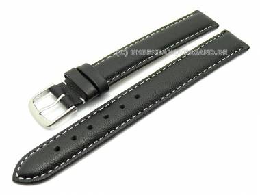 Uhrenarmband XL 16mm Kalbleder schwarz fein genarbt helle Kontrastnaht (Schlie�enansto� 16 mm) - Bild vergr��ern 