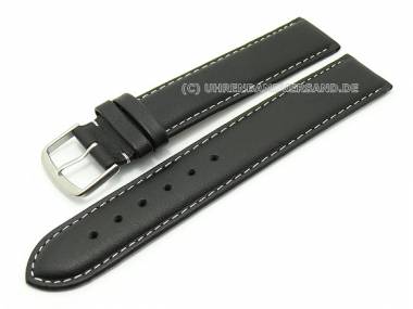 Uhrenarmband XL 18mm Kalbleder schwarz fein genarbt helle Kontrastnaht (Schlie�enansto� 18 mm) - Bild vergr��ern 