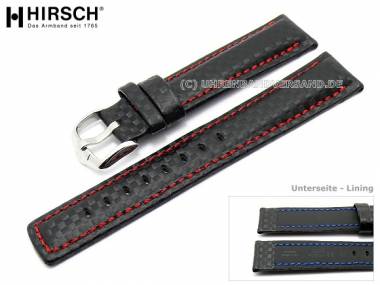 Uhrenarmband -Carbon- 24mm schwarz rote Naht von HIRSCH - Bild vergr��ern 