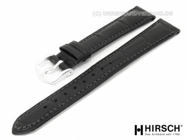 Uhrenarmband XL -Duke- 16mm schwarz Alligatorpr�gung abgen�ht von HIRSCH (Schlie�enansto� 14 mm) - Bild vergr��ern 