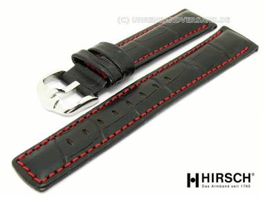 Uhrenarmband -Grand Duke- 24mm schwarz Alligatorpr�gung rote Naht von HIRSCH - Bild vergr��ern 