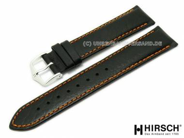 Uhrenarmband -Jumper- 18mm schwarz genarbt orangefarbene Naht von HIRSCH (Schlie�enansto� 16 mm) - Bild vergr��ern 