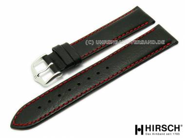 Uhrenarmband XL -Jumper- 22mm schwarz genarbt rote Naht von HIRSCH (Schlie�enansto� 20 mm) - Bild vergr��ern 