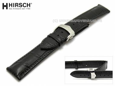 Uhrenarmband -Lord- 22mm schwarz mit Comfort-Faltschlie�e silberfarben Alligator-Pr�gung von HIRSCH - Bild vergr��ern 