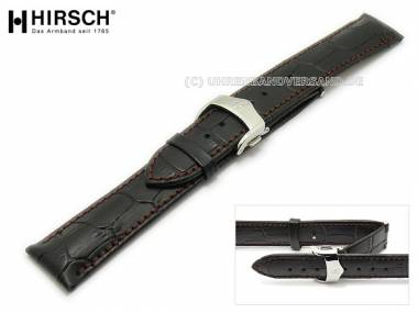 Uhrenarmband -Lord- 22mm schwarz mit Comfort-Faltschlie�e silberfarben Alligator-Pr�gung von HIRSCH - Bild vergr��ern 
