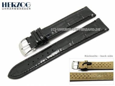 Uhrenarmband -Paris- 22mm schwarz Alligator-Pr�gung abgen�ht von HERZOG (Schlie�enansto� 18 mm) - Bild vergr��ern 