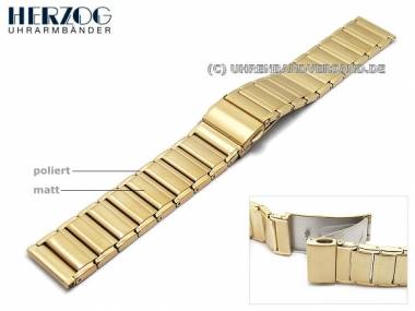 Uhrenarmband 20mm Edelstahl vergoldet Massiv-Optik teilpoliert von Herzog - Bild vergr��ern 
