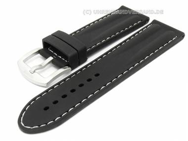 Uhrenarmband 24mm schwarz Kautschuk Doppelwulst helle Naht - Bild vergr��ern 