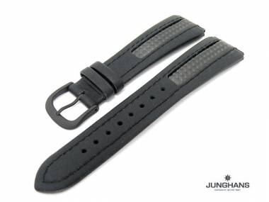 Ersatzband Junghans 20mm schwarz Leder mit Carbon-Optik mit Dornschlie�e f�r 050/2099, 050/2990 usw. - Bild vergr��ern 