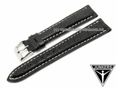 Ersatz-Uhrenarmband JUNKERS -Colorado- 20mm schwarz XL Leder genarbt Wulst helle Naht f�r 6212 - Bild vergr��ern 