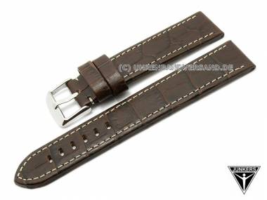Ersatz-Uhrenarmband JUNKERS 22mm dunkelbraun XL Leder Alligator-Pr�gung helle Naht f�r 6510, 6532 - Bild vergr��ern 