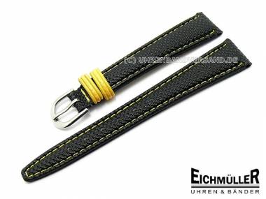 Uhrenarmband f�r Kinder 14mm schwarz gelbe Schlaufen extra kurz Synthetik - Bild vergr��ern 