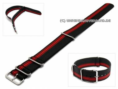Uhrenarmband 20mm schwarz mit roten Streifen NATO Durchzugsband - Bild vergr��ern 