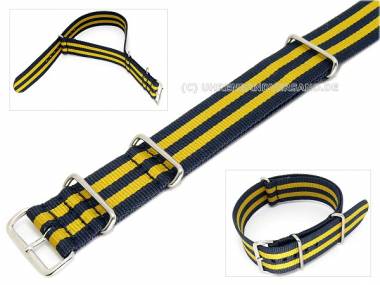 Uhrenarmband 24mm dunkelblau-gelb NATO-Style Durchzugsband - Bild vergr��ern 