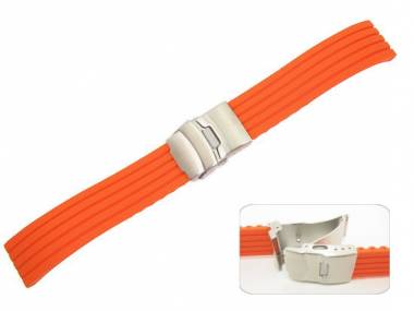 Uhrenarmband 22mm orange Silikon Streifenmuster Faltschlie�e (Schlie�enansto� 20 mm) - Bild vergr��ern 