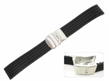 Uhrenarmband 18mm schwarz Silikon Streifenmuster Faltschlie�e (Schlie�enansto� 16 mm) - Bild vergr��ern 