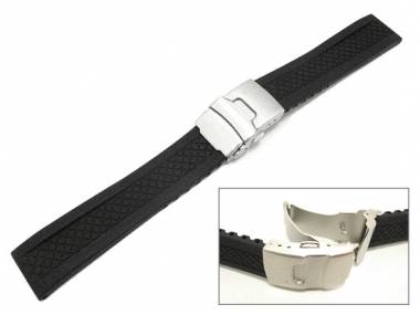 Sportband 20mm schwarz Silikon gemustert Sicherheitsfaltschlie�e (Schlie�enansto� 18 mm) - Bild vergr��ern 