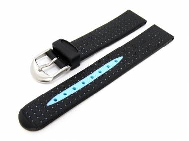 Uhrenarmband 18mm schwarz/hellblau Silikon mit Struktur - Bild vergr��ern 