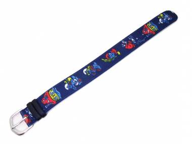 Uhrenarmband f�r Kinder 16mm dunkelblau Stretch Schlumpf-Muster Durchzugsband - Bild vergr��ern 