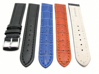 TOP: Uhrenarmband Alligator robust 18 - 24mm schwarz, blau oder braun, abgen�ht, gef�ttert - Bild vergr��ern 