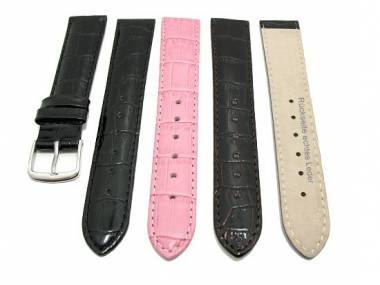 TOP: Uhrenarmband ALLIGATOR ELEGANCE 16 - 20mm schwarz, dunkelbraun oder pink, leicht gef�ttert - Bild vergr��ern 