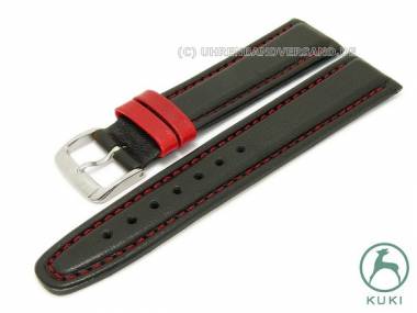Uhrenarmband 20mm schwarz -Fun- glatt echt Leder rote Schlaufen von KUKI (Schlie�enansto� 18 mm) - Bild vergr��ern 