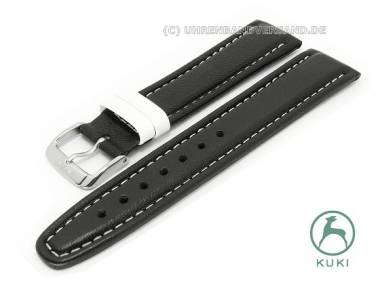 Uhrenarmband 18mm schwarz -Fun- glatt echt Leder wei�e Schlaufen von KUKI (Schlie�enansto� 18 mm) - Bild vergr��ern 