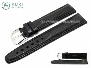 Uhrenarmband 20mm echtes Leder STRONG & FLEX schwarz abgen�ht von KUKI (Schlie�enansto� 18 mm) - Bild vergr��ern 