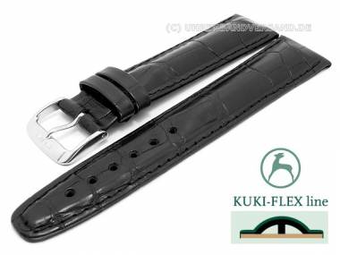 Uhrenarmband echt Alligator mit Kuki Flex-Patent 20mm schwarz von KUKI (Schlie�enansto� 18 mm) - Bild vergr��ern 