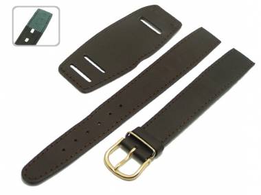 Uhrenarmband 20mm fester Steg dunkelbraun glatt mit Lederunterlage Schlie�e gold - Bild vergr��ern 