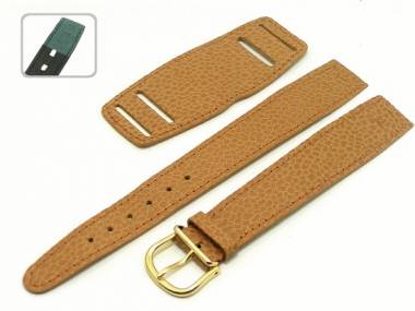 Uhrenarmband 20mm fester Steg hellbraun genarbt mit Lederunterlage Schlie�e gold - Bild vergr��ern 