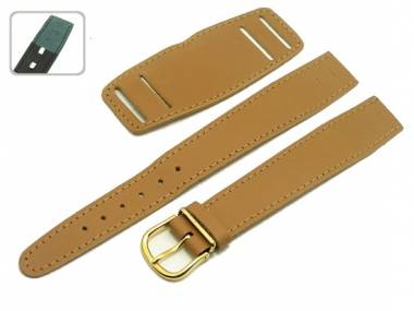 Uhrenarmband 20mm fester Steg hellbraun glatt mit Lederunterlage Schlie�e silber - Bild vergr��ern 