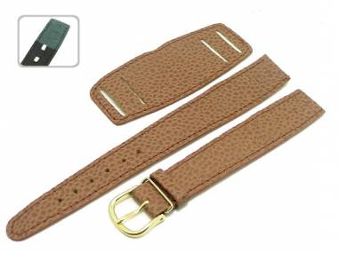 Uhrenarmband 20mm fester Steg braun genarbt mit Lederunterlage Schlie�e gold - Bild vergr��ern 