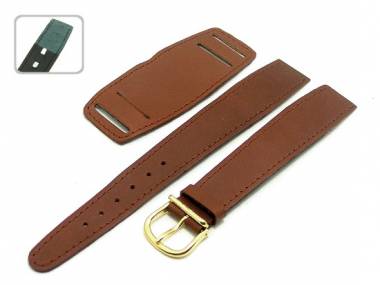 Uhrenarmband XL 20mm fester Steg braun glatt mit Lederunterlage Schlie�e gold - Bild vergr��ern 