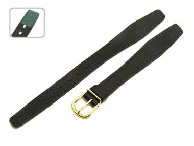 Uhrenarmband Damen 16mm fester Steg dunkelbraun glatt Schlie�e gold - Bild vergr��ern 