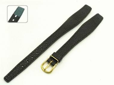 Uhrenarmband 12mm fester Steg dunkelbraun Damen genarbt Schlie�e silber - Bild vergr��ern 